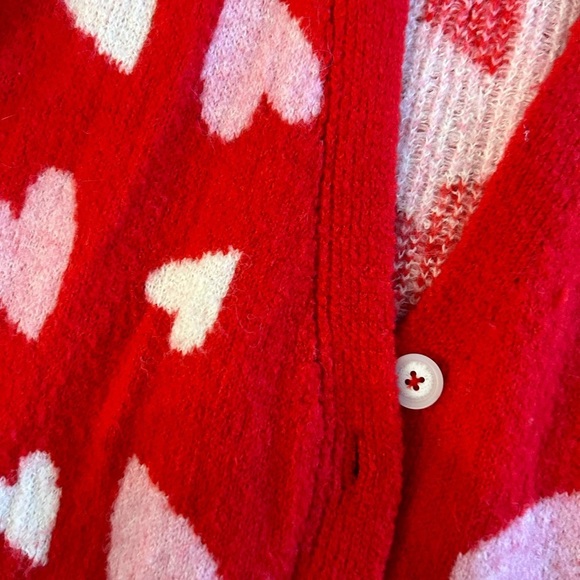Cupcakes and Cashmere Red Cardigan with Pink and White Heart Pattern - Picture 2 of 4